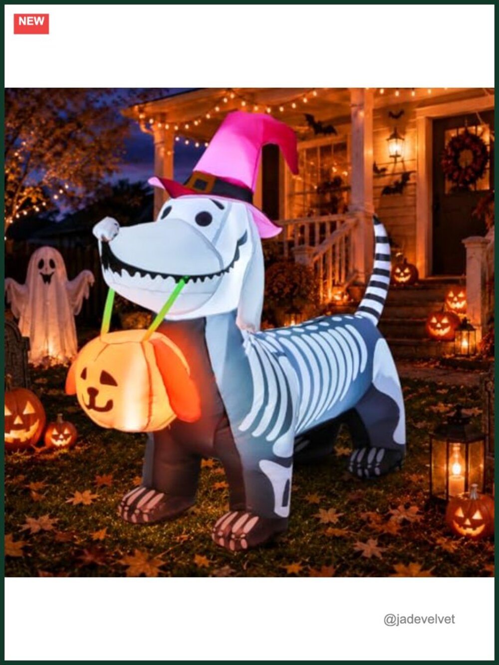 Halloween Inflatable Skeleton Puppy 5.5 FT Blow Up LED Yard Decoration